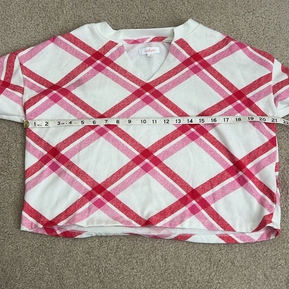 Colsie‎ Cozy Plaid Sweatshirt Loungewear V Neck Long Sleeve Pullover Top Small - Picture 7 of 10
